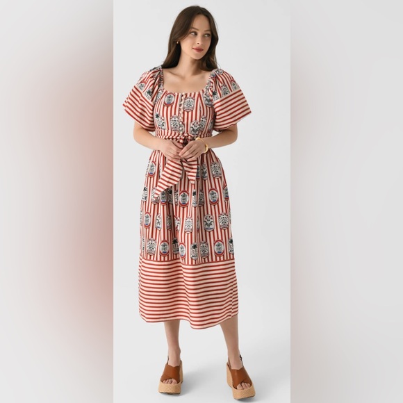 HUNTER BELL- Lucy dress, Striped Red and White Midi Dress - Picture 1 of 3